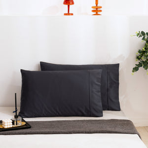 400TC Bamboo Cotton Blend Sateen King Pillowcases Twin Packs CHARCOAL