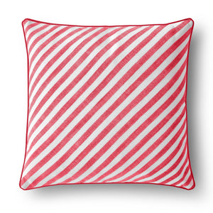 Oscar Faux Linen Striped Cushion Red