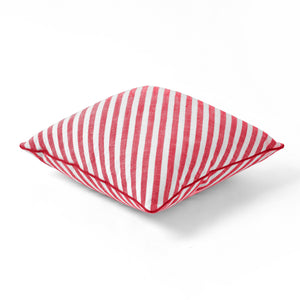 Oscar Faux Linen Striped Cushion Red