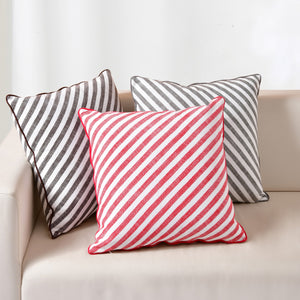 Oscar Faux Linen Striped Cushion Red