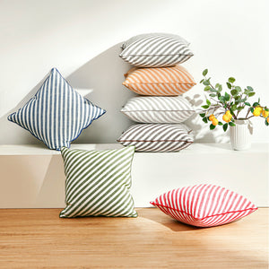 Oscar Faux Linen Striped Cushion Red