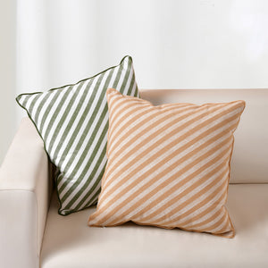 Oscar Faux Linen Striped Cushion Olive