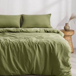 Superfine Washed Microfibre Quilt Cover Set Olive