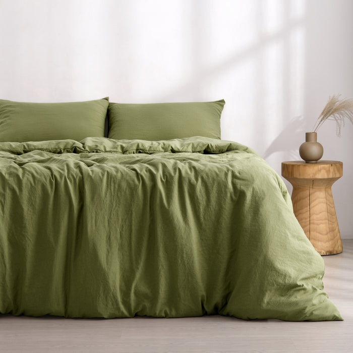 Superfine Washed Microfibre Quilt Cover Set Olive