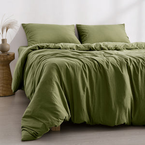 Superfine Washed Microfibre Quilt Cover Set Olive