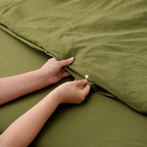 Superfine Washed Microfibre Quilt Cover Set Olive