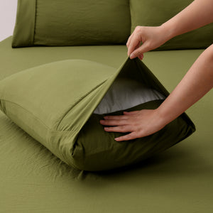 Superfine Washed Microfibre Quilt Cover Set Olive