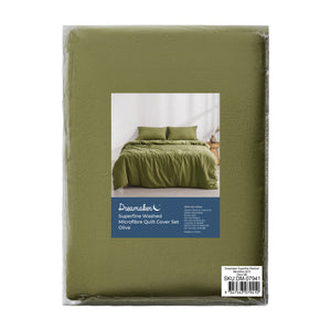 Superfine Washed Microfibre Quilt Cover Set Olive