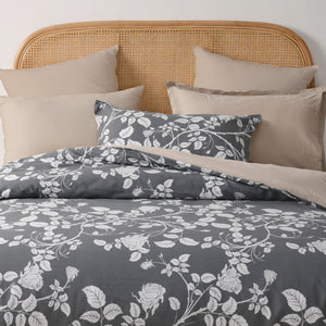 Felicity 100% Cotton Reversible Quilt Cover Set Charcoal