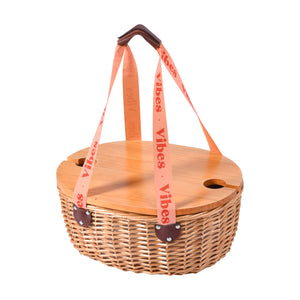 McLaren Vale 2 Person Oval Insulated Wicker Basket with Folding Table – Tan & Peach