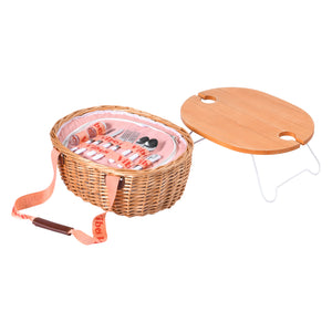 McLaren Vale 2 Person Oval Insulated Wicker Basket with Folding Table – Tan & Peach